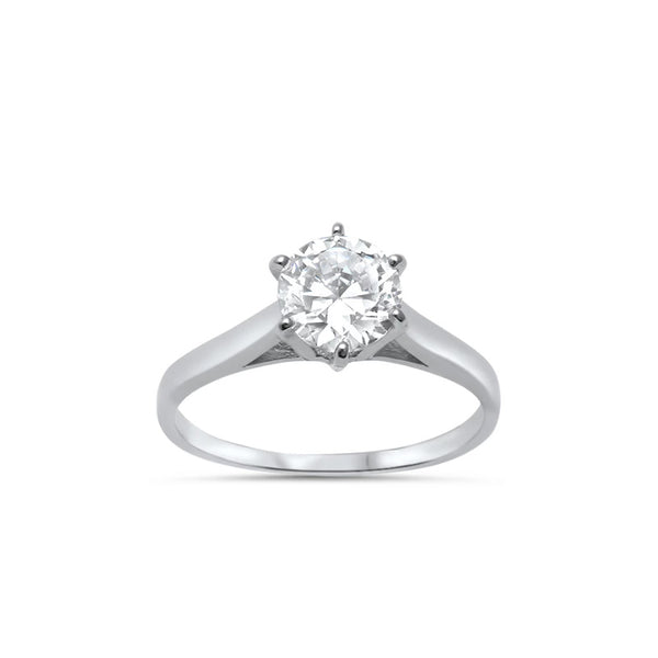 7MM Round Solitaire Cubic Zirconia Sterling Silver Engagement Ring - 01SN32